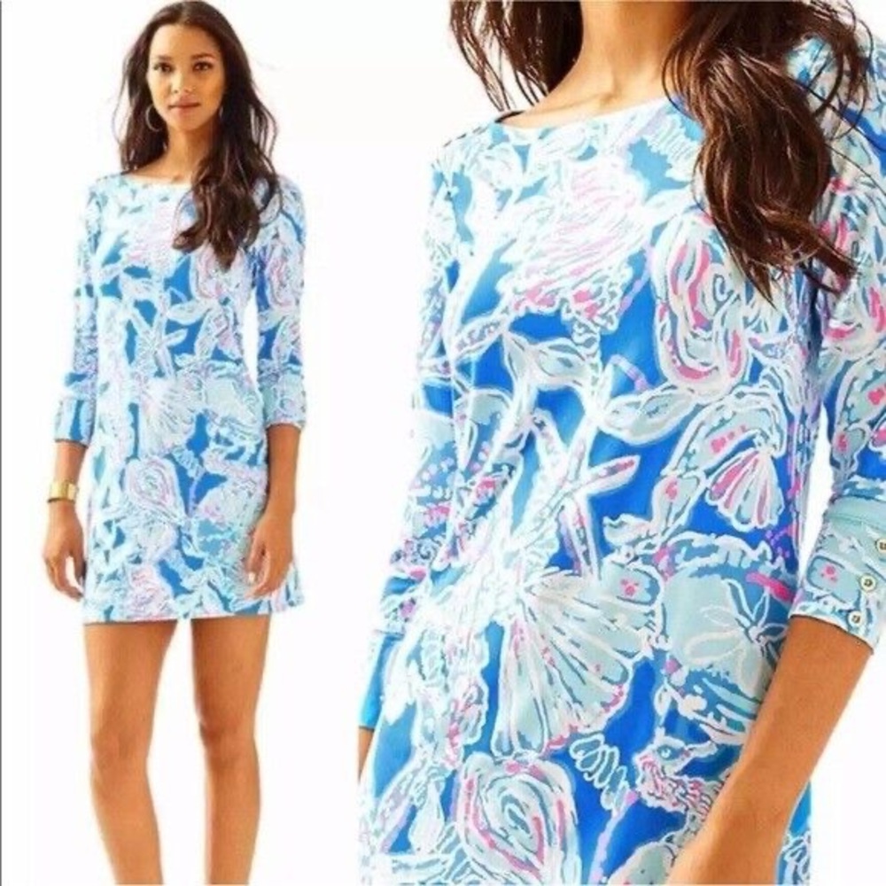 Lilly Pulitzer UPF 50+ Sophie Dress Bay Blue Pink Into the Deep S